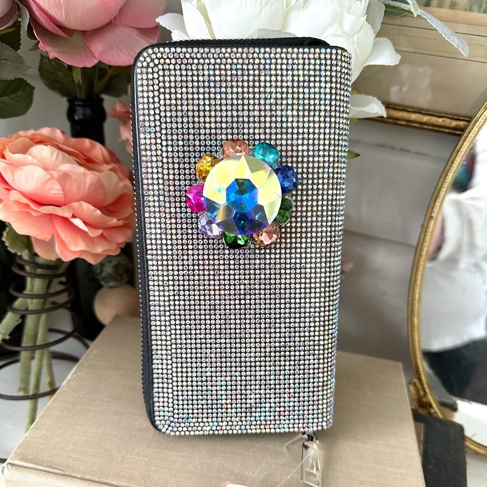 AB rhinestone wallet with zipper, brand new with tags